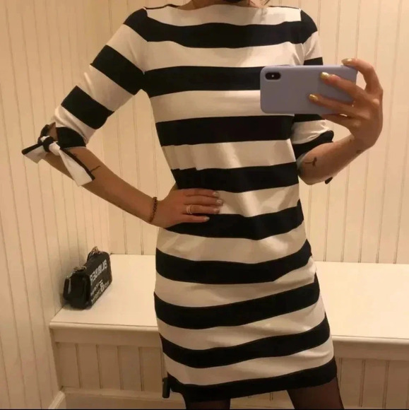 Lauren Ralph Lauren Striped Quarter Sleeve Mini Black and White Casual Dress XS - Picture 2 of 11